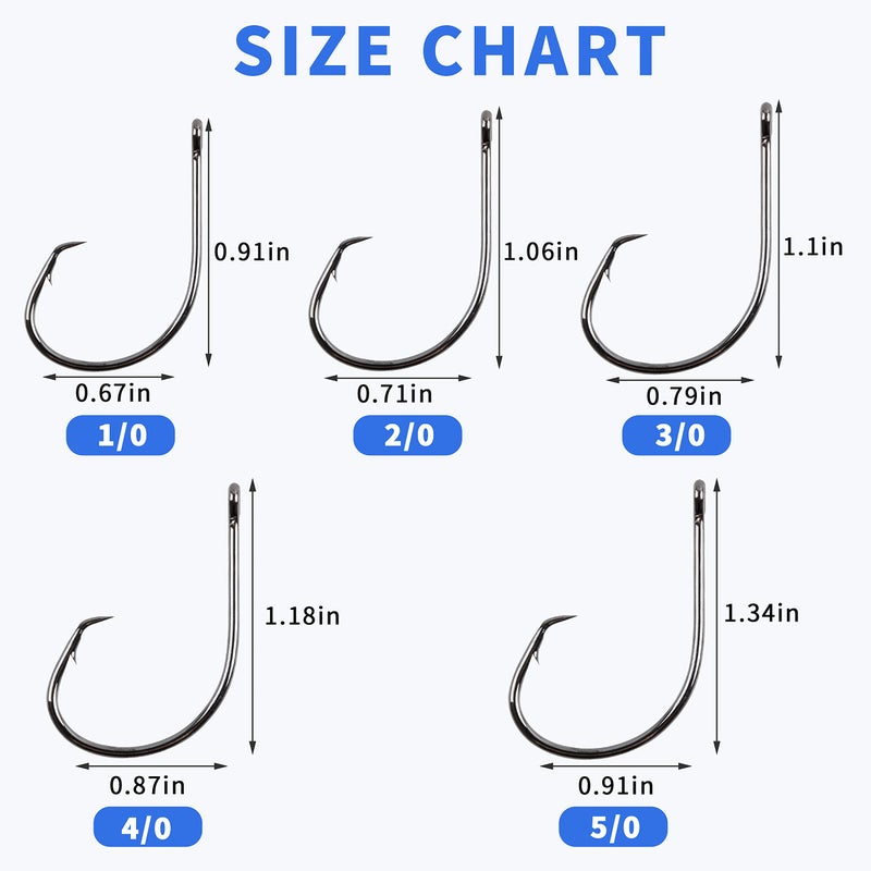 SILANON Inline Circle Hooks Saltwater, 80pcs High Carbon Steel Catfish Hooks in-Line Straight Eye Octopus Circle Hook Saltwater Freshwater Fishing Hooks for Catfish Bass 8/0 - Image 4